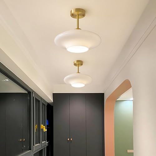 Miniatura 5 de Lámpara de techo blanca moderna semi empotrada lámpara de techo con pantalla de cúpula de vidrio de leche globo de mediados de siglo luces de techo