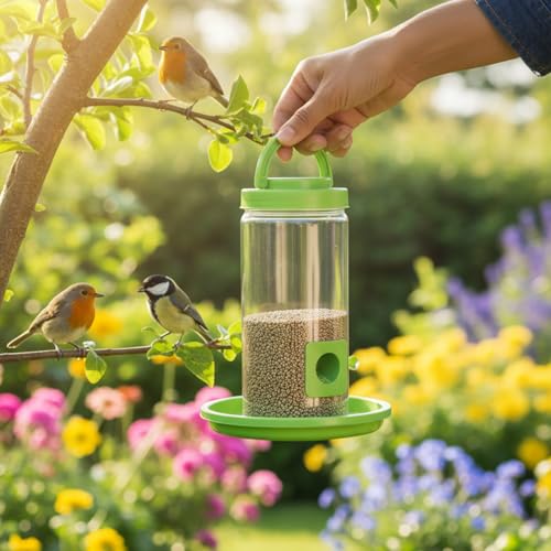 Image of TrustBasket 2-Way Bird Feeder | Transparent Plastic Hanging & Standing Feeder | 21x15x9 cm | Auto Seed Dispensing Tray | Garden Balcony & Outdoor Wildlife Accessory
