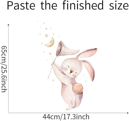 Miniatura 5 de Wland Calcomanías de vinilo extraíbles de 17.3 x 25.6 pulgadas, lindo conejo de dibujos animados, acuarela, conejo, atrapando luna, estrellas,