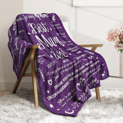 Niyewsor Mum Gifts for Mothers Day, Blanket Gifts for Mum from Daughter Son, Mum Birthday Gifts, Presents for Mum Mummy on Valentine's Mothers Day Christmas, Best Mum Ever Fluffy Blanket 50 x 60 IN