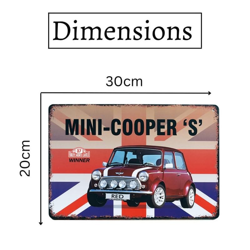 Image of Eazywagon Decorative Retro Metal Signs Wall Plate - 12x8 Inch (Mini Cooper S British Classic) | Weatherproof Vintage Metal Sign Plate for Cafe, Home, Bar, Garage | Decorative Wall Hanging Sign Board