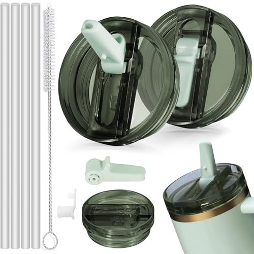 2 tapas de Stanley Cup a prueba de fugas, tapa para Stanley Cup 40oz, tapa de repuesto a prueba de fugas con 4 pajitas y 1 cepillo de pajita, tapas de repuesto para accesorios Stanley Cup