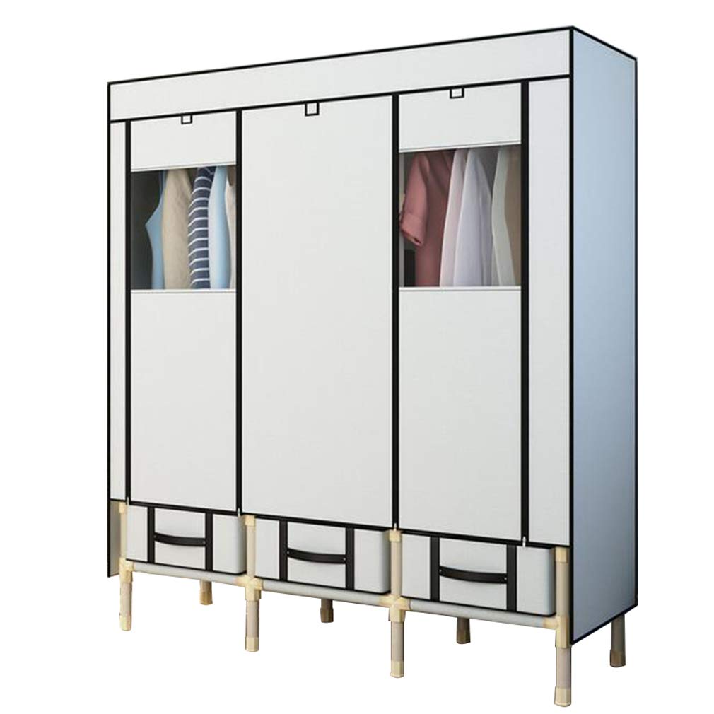 Armario de tela portátil blanco de 140x50x175 cm para ropa y almacenamiento temporal