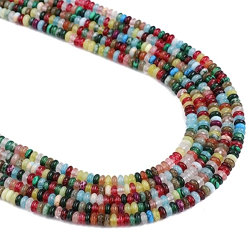 BEADIA Natural Mix Colored Stone Spacer Beads Caps Rondelle Disk Loose Beads for Beading Jewelry Making 4mmx2mm 38cm