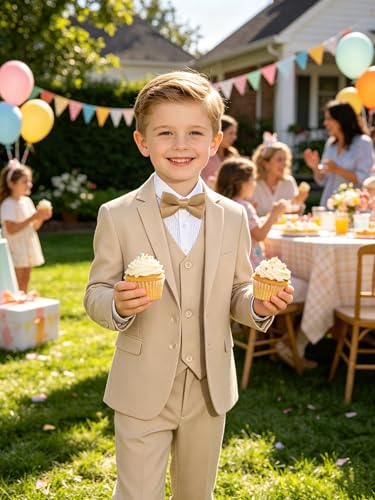 Image of Boys' Formal Suit 5 Piece Slim Fit Suits for Boy Kids Tuxedo Toddler Wedding Ring Bearer Outfit Teen Communion Dress