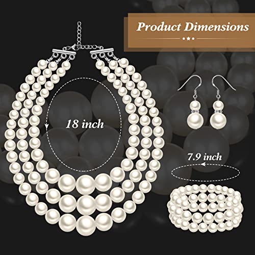Haysandy 1920s Pearl Necklace for Women Costume Jewelry Set Faux Pearl Necklace Bracelet Earring for Party Wedding Gift2