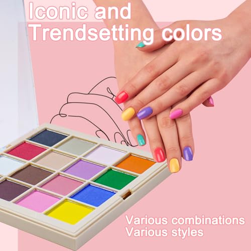 Image of 16 Colors Nail Pigment Powder Palette, Solid Pigment Powder for Nails Set Colored Nail Powder Pigmentos para Unas, Nail Art Manicure DIY Accessories