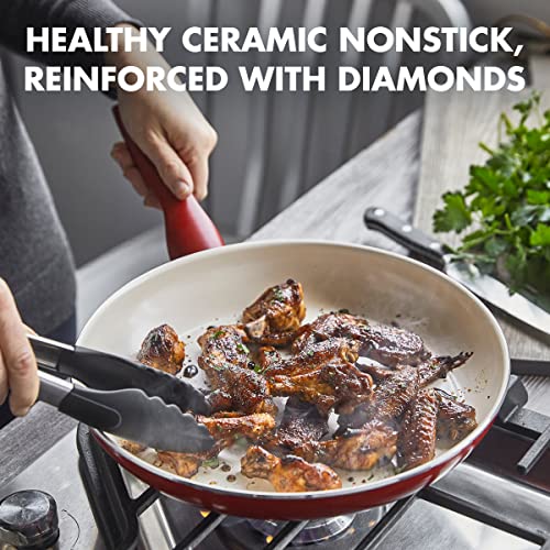 Image of GreenPan Rio Healthy Ceramic Nonstick 12 inch Frying Pan Skillet, PFAS-Free, Dishwasher Safe, Red