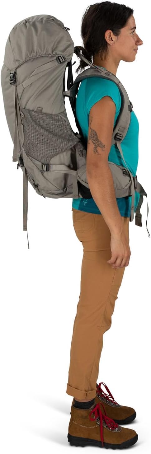 Osprey Renn 50L damski plecak z plecakiem, fronton szary/lniany jasnobrązowy