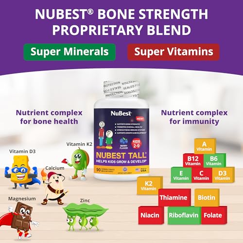 Image of NuBest Tall Kids - Toddlers Vitamins and Kids Vitamins for Age 2 to 9 - Support Bone Strength, Overall Health and Immunity - Animal Shapes - 540 Chewable Berry Tablets | Pack 6