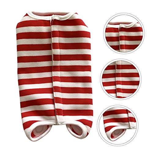 Ropa postoperatoria transpirable con diseño protector a rayas para mascotas heridas 7