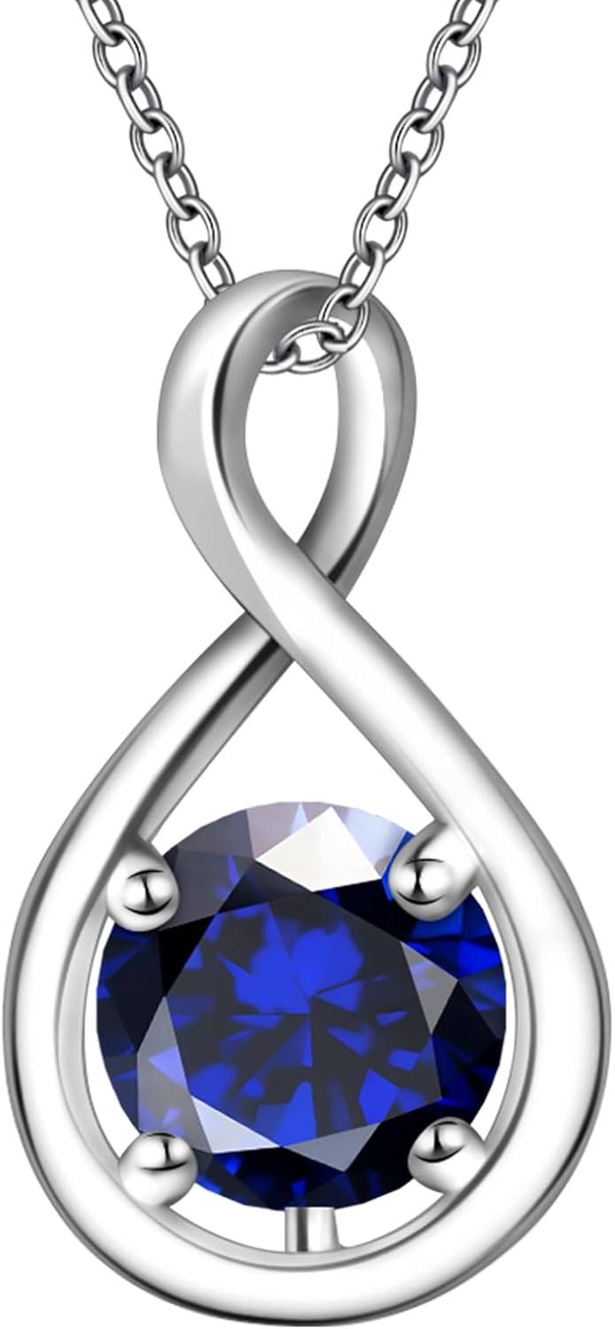 Infinity Birthstone Necklace for Women, 925 Sterling Silver Birthday Stone Pendant with Titanium Steel Chain 18", Women's Jewelry Gift for Birthday or Special Occasions