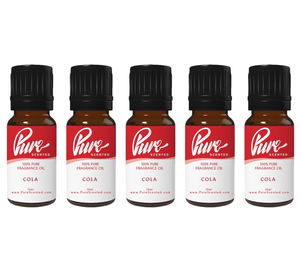 Pure Scented 50ml Fragrance Oils - 5 x 10ml Suitable for Candles, Soaps, Slime, Diffusers, Cosmetics, Wax Melts, Designer (5 x 10ml, Cola)