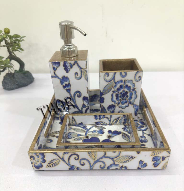 Bathroom Accessories Set 1 Toothbrush Holders, 1 Soap Dishes and 1 Soap Dispenser 1 Tray Decor Bathroom Countertop Vanity Organize New Home Gift Set of 4 pcs Accessories