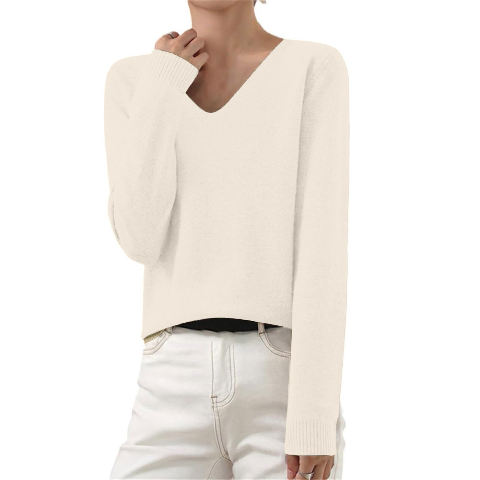 Chemisier Femme Chic Et Élégant,Pull Femme Hiver Col En V Casual Sweatshirts Manches Longues Léger Top,Hauts Thermiques Femmes - 13