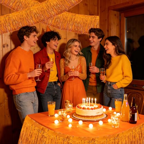 Image of BEISHIDA 3 Packs Metallic Foil Fringe Garland Orange Wall Hanging Tinsel Fringe Banners for Car Floats Bridal Shower Wedding Birthday Easter Graduation Holiday Party Decoration(30 Feet)