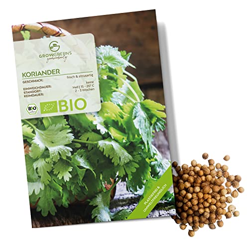 BIO Koriandersamen - Küchenkräuter Saatgut aus biologischem Anbau ideal für den heimischen Kräutergarten, Balkon & Garten (35 Korn)