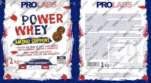 Prolabs – Proteine In Polvere Power Whey Amino Support Concentrate Ricche Di Aminoacidi Essenziali E Bcaa, Whey Protein + Creatina, Glutammina, Vitamina B6 Crescita, Forza, Recupero 2Kg, Cookies&Cream - 10