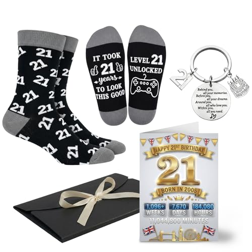 Runovate 21st Birthday Gifts for Men Funny 21st Birthday Socks Gift Set with Card Keyring Set 21st Birthday Presents for Him Son Grandson Brother