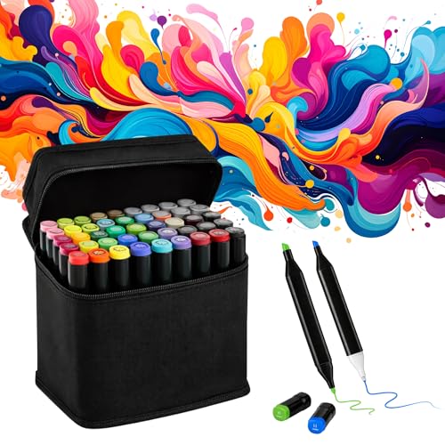 Kit de 36 Canetas Marcadoras Duplas, Pontas Fina e Chanfrada, Não Tóxico, para Desenho Profissional, Escolar e Bobbie Goods, com Estojo Organizador.