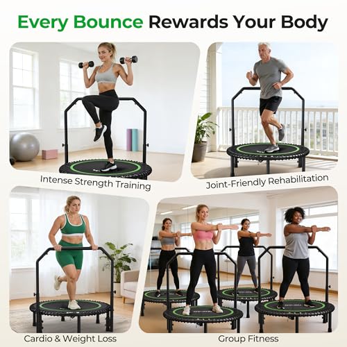BCAN BT2 40" Rebounder Trampoline for Adults, Indoor, 450lbs,Bungees Rebounder for Adults, Adjustable Handlebar, Quiet Mini Exercise Trampoline for Indoor Workout, Low-Impact|FED Fitness Green - image 6