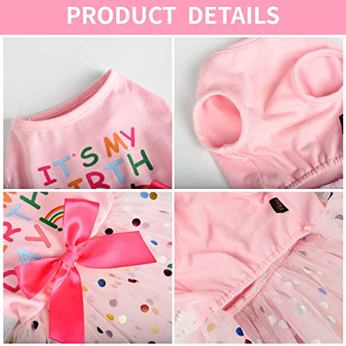Dog Dress Birthday Clothes For Small Medium Dogs, Print Colorful Polka Dot Mesh Dresses Girl Dog Clothes, Summer Tutu Princess Pet Puppy Clothing Doggie Outfits Cat Apparel (Large, Pink) #TOP6