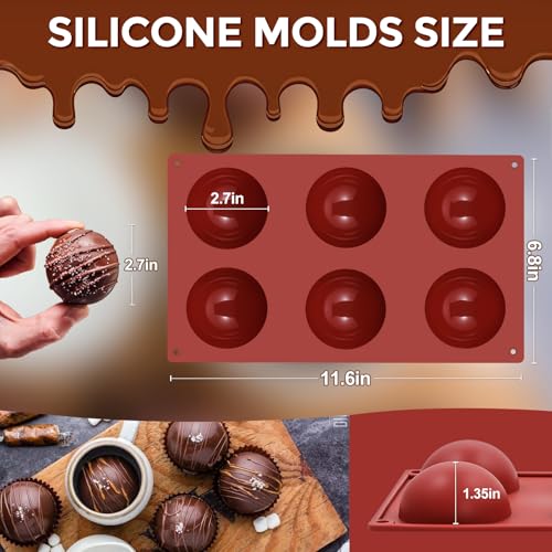 Image of 6 Holes Silicone Hot Chocolate Bomb Molds, 2 Packs Large Semi Sphere Mold 2.7 inch Half Sphere Silicone Baking Molds for Making Chocolate, Cake, Jelly, Dome Mousse