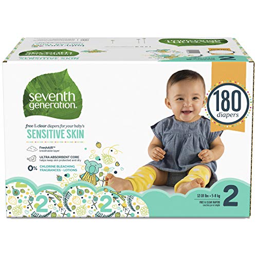 Image of Seventh Generation Baby Diapers for Sensitive Skin, Animal Prints, Size 2, 180 Count (Packaging May Vary)
