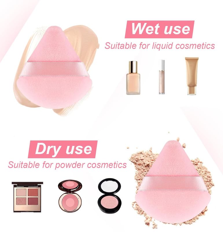 Image of SUNISA 2 Pieces Triangle Cosmetic Loose Powder Puffs Washable Reusable Soft Plush Foundation Sponge for Face Body Wet Dry Makeup Tool- Multicolor Pack of 2