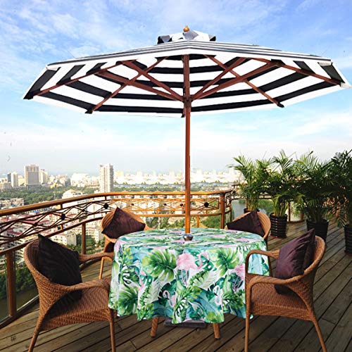 Image of EHouseHome Outdoor and Indoor 60inch Round Tablecloth with Umbrella Hole and Zipper, Waterproof Zippered Patio Cloths, Spring /Summer Table Covers for Backyard Circular Table /BBQs /Picnic