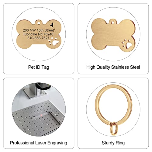Natiform Personalized Pet Id Tags, Brushed Stainless Steel Dog Tags, Customizable Text, Engraved On Both Sides, Hollowed Paw Shaped Collar Pendant( S Gold) #TOP2