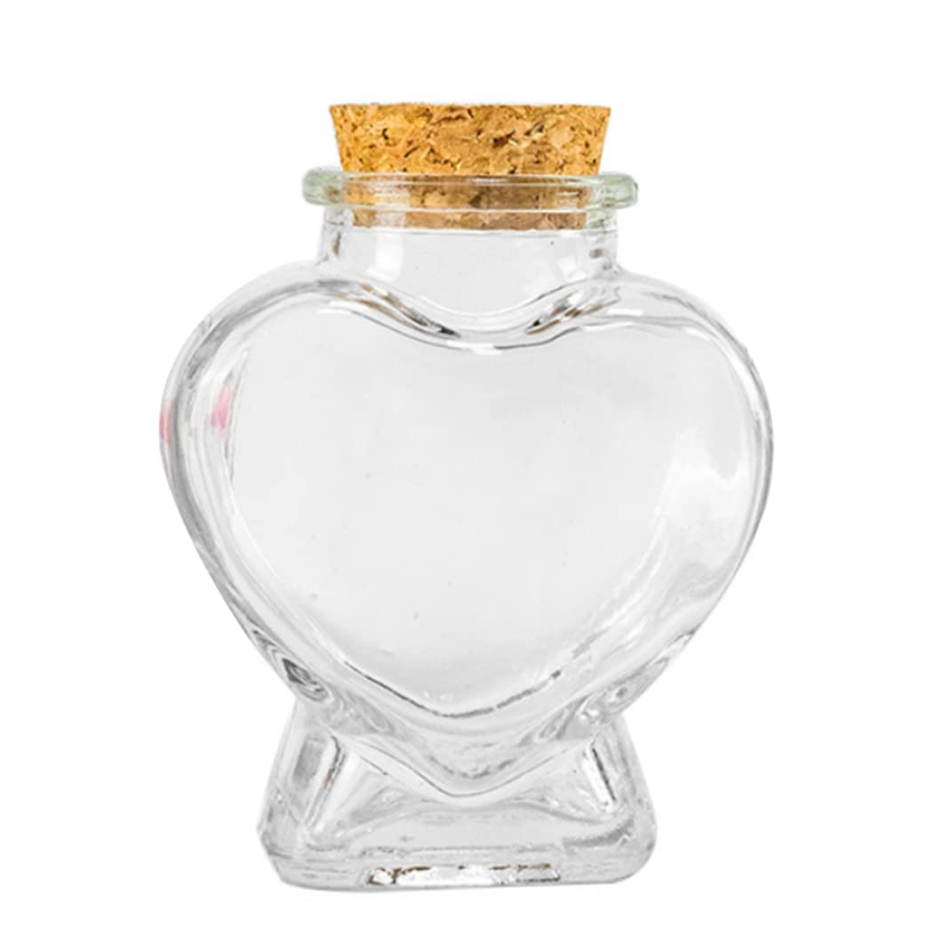 Mini Glass Bottle Heart Shaped Wish Bottle Clear Storage Jars Containers with Cork, Mini Glass