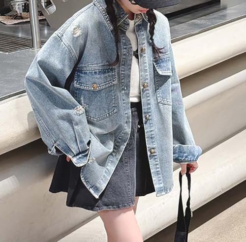 Trendy Jean Jacket For Girls Casual Button Long Sleeve Denim Jackets Coats with Front Pockets Dressy Hem Fall Coat2