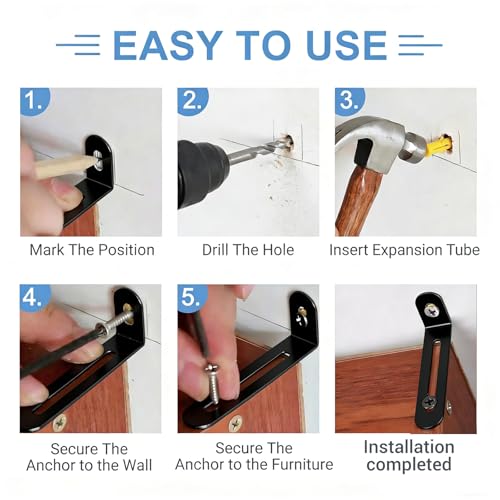 image for AXYLOEVA 12 Pack Baby Proofing Anti Tip Furniture Anchors Kit - Heavy 