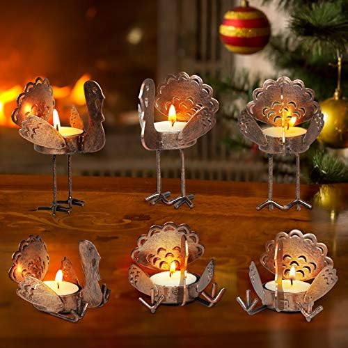 ALLADINBOX Set of 6 Turkey Tea Light Candle Holders Thanksgiving Centerpiece, Fall Decorations, Home Decor, Tea Light Decorations, Table Kitchen Thanksgiving Decorations
