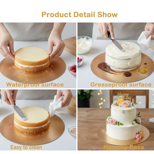 Cake Boards 6, 8, 10, 12 Inch Round 4 Pack, Gold Cake Drum Waterproof & Oil-Proof Cardboard Base, Sturdy Circles for Baking, Wedding, Birthday Decorating & Dessert Display