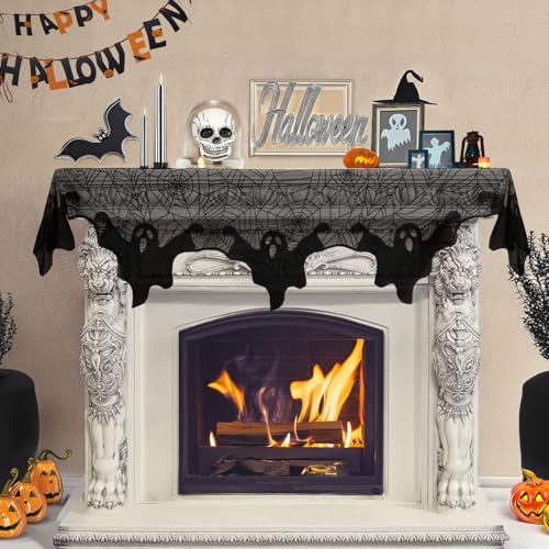 Image of AerWo Halloween Decorations Indoor Ghost Spiderweb Fireplace Mantel Scarf