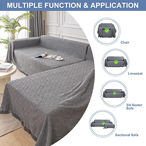 Sectional Couch Covers Set, 2 Pc L Shaped Sofa Covers For Sectional Sofa Set, Soft Jacquard Fabric Slipcover With Decorative Geometric Weave Guards Against Pet Hair, Stains, Fading (Grey, Large) #TOP6