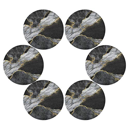 Kaariok Black White Gold Marble Art Round Placemats Set Of 6, Washable Heat Resistant Place Mats For Dining Kitchen Table #TOP2