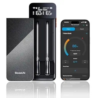 GoveeLife Bluetooth Wireless Meat Thermometer with 2 Probes, Digital Base, WiFi Range, ±1.8°F Accuracy, IP68 Waterproof, Real-Time Monitoring