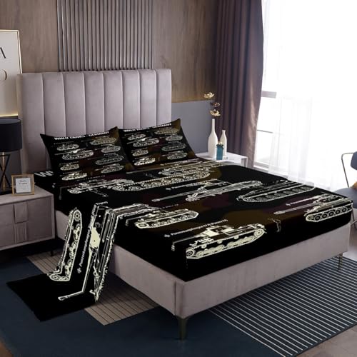 Tank Fitted Sheet Full Size, War Theme Sheet Set, Soldier Dirt Bike