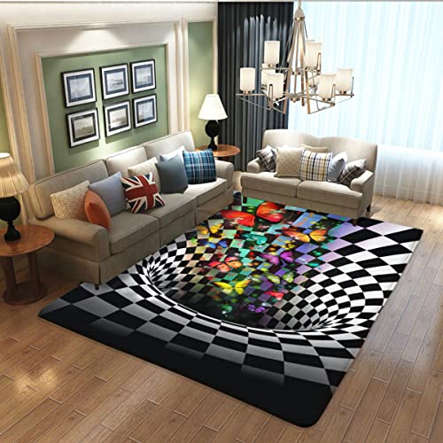 3D Vortexes Illusion Rugs 3D Visual Optical Colorful Butterfly Carpet Mondern Non-Slip Floor Mat For Entrance Bedroom Living Room Playroom Dining Home Decor Area Rug 36" X 24" #TOP2