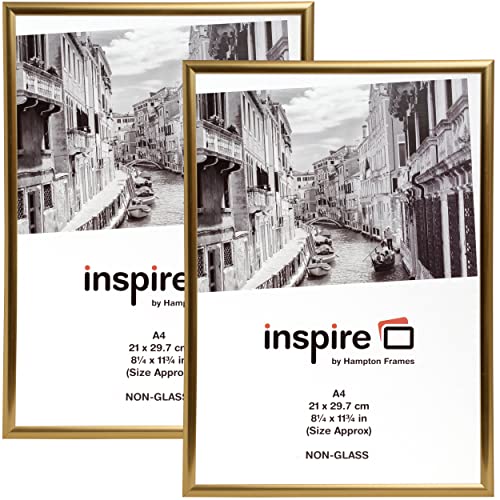 Hampton Frames Backloader A4 Picture Frame 2 Pack, Gold, Acrylic Front, A4 (21x30cm)