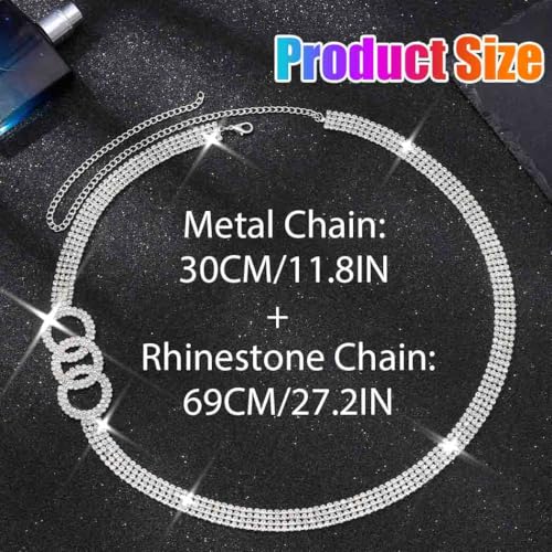 COSYDAYS Sparkly Rhinestone Chain Belts Silver Diamond Dress Belt Bling Waist Accessories for Women4