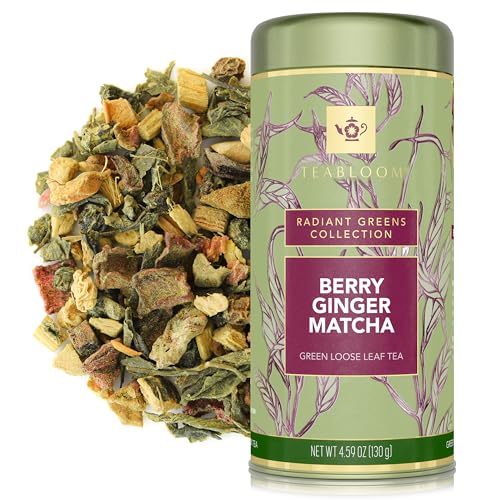 Bloom Berry Ginger Matcha Loose Leaf Green Tea Canister | Green Tea With Matcha, Ginger & Fruit | Smooth Flavor, Moderate Caffeine | Canister Makes 35-50 Cups