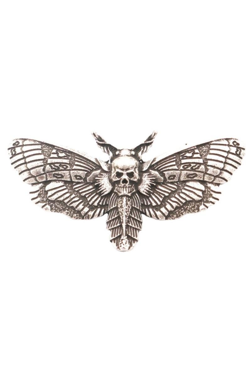 Ro Rox Death Moth Pin Skull Badge Brooch Gothic Spooky Silver Omen