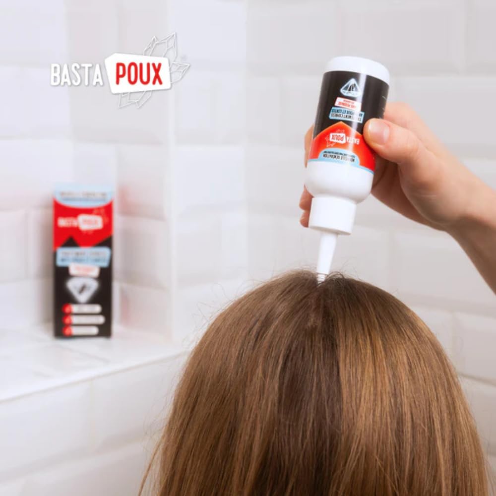BastaPoux® Traitement Anti-Poux et Lentes – 1 Application Suffit – Actif Naturel Breveté Crystalysine® – Sans Peignage – Non Gras & Facile à Rincer – Enfants & Femmes Enceintes