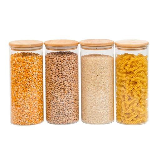 Kit 4 potes de vidro 1,6L tampa de bambu herméticos redondos - Tüd