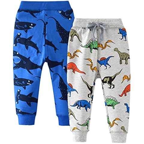 Miccina Baby Toddler Boys Jogger Pants Drawstring Elastic Active Sweatpants Cotton Dinosaur Cartoon for Kids (3T, Dinosaur+Shark) Cover