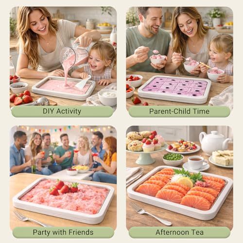 Rolled Ice Cream Maker 10.24'' x 8.24'' w/Lid and 2 Spatulas, SUS 304 Home DIY Instant Ice Cream Tray for Soft Serve, Slushies, Frozen Yogurt, Sashimi Plate, Fun Family Activities, Parent-Child Time by Wdabolu - Image 4